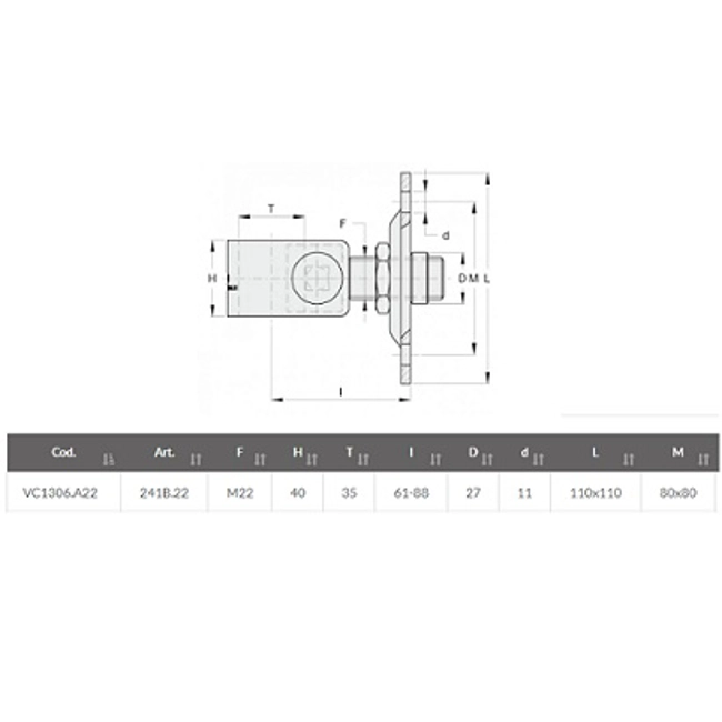 Vendita online Cardine M22 a fascia con piastra art.241B.22